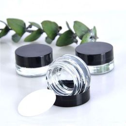 Clear Eye Cream Jar Bottle 3g 5g Vidrio vacío Bálsamo labial Envase Boca ancha Cosmética Frascos de muestra con tapa negra Ggphw