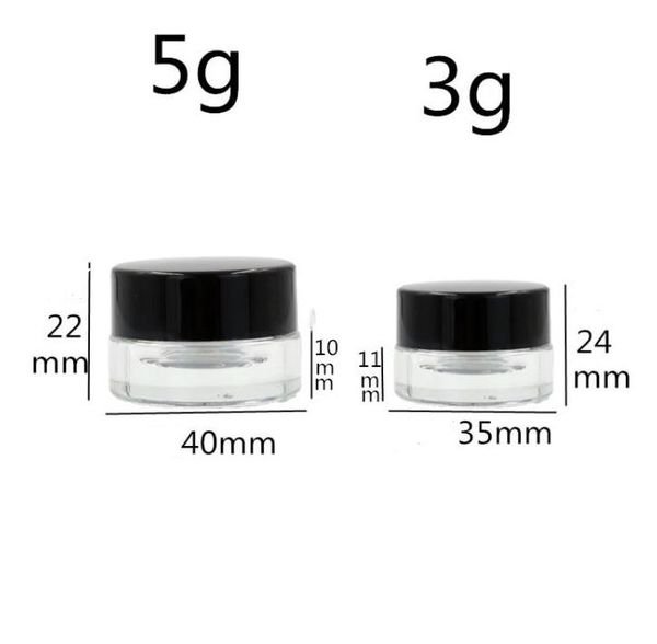 Bouteille de pot de crème pour les yeux clair 3g 5g contenant de baume à lèvres en verre vide bocaux d'échantillons cosmétiques à large bouche avec capuchon noir SN6271