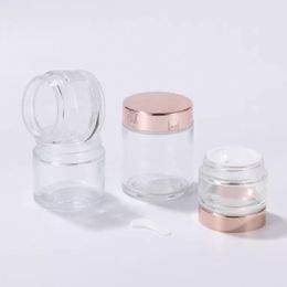 Pot de crème pour les yeux transparent, bouteille vide en verre pour baume à lèvres, à large bouche, pour échantillons cosmétiques, 5g, 10g, 15g, 20g, 25g, 30g, 50g, 60g, 100g