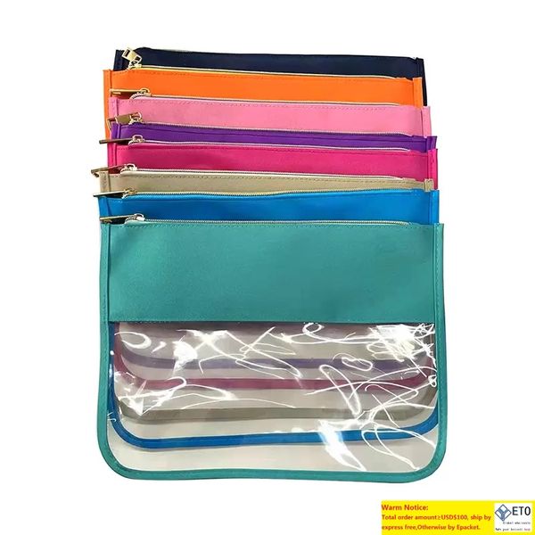 Sac de poche en nylon plat clair Portable étanche avec des pochettes à fermeture éclair en métal Sacs à cosmétiques en nylon Mallette de rangement de grande capacité pour cadeau de fête