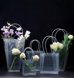 Bolsa de regalo de flores transparentes Bolso de plástico trapezoidal bolsos de embalaje PVC Bolsos de vacaciones de fiesta de cumpleaños Flor3964423