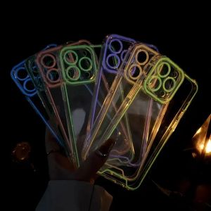 Étuis lumineux fluorescents clairs pour iPhone 15 14 Plus 13 12 11 Pro Max XR XS X Transparent Neon Noctilucent Glow Soft TPU Housse anti-poussière