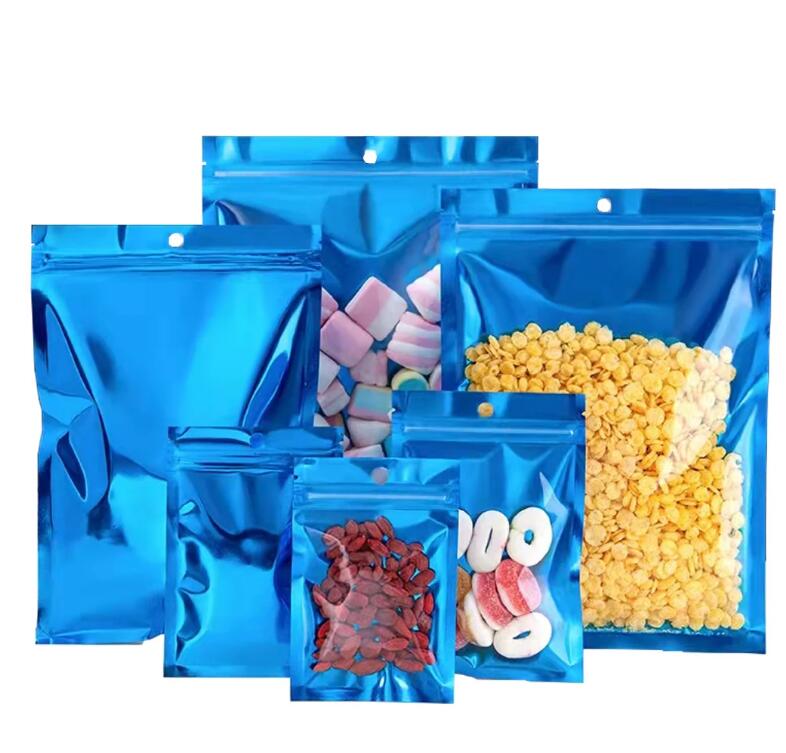 Bolsa de almacenamiento de plástico de plástico plano azul delantero de color delantero.