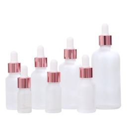 Helder Matglas Etherische Olie Parfumflesje Vloeibaar Reagens Pipet Druppelflesje met Rose Gouden Dop 5-100 ml Qhtgm