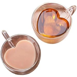 Regalo claro, vasos de cerveza de té resistentes de doble pared, taza de café amorosa, taza de vidrio transparente en forma de corazón 920