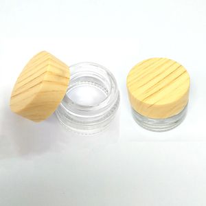 Helderglazen flespot Crèmewasoliecontainer Plastic houtnerfdeksel Glazen potten Tank Cosmetische containers Glazen opbergdoos Verpakking