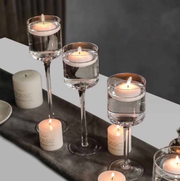 Portavelas de cristal transparente, centros de mesa para fiesta de boda, Juego de 3 velas de té, candelabro con diseño de huracán para velas de pilar flotantes