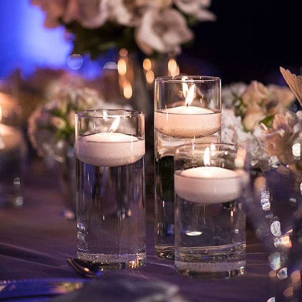 Candelabro flotante cilíndrico de vidrio transparente, candelabros votivos de luz de té de huracán de vidrio alto, centros de mesa para mesa de boda