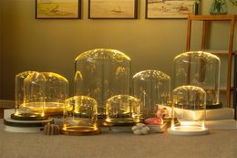 Dôme d'affichage en verre transparent avec base en bois LED Microlandscape Miniature Dollhouse DIY Holder Flower Preservation Vase Holder 5358 Q26723040