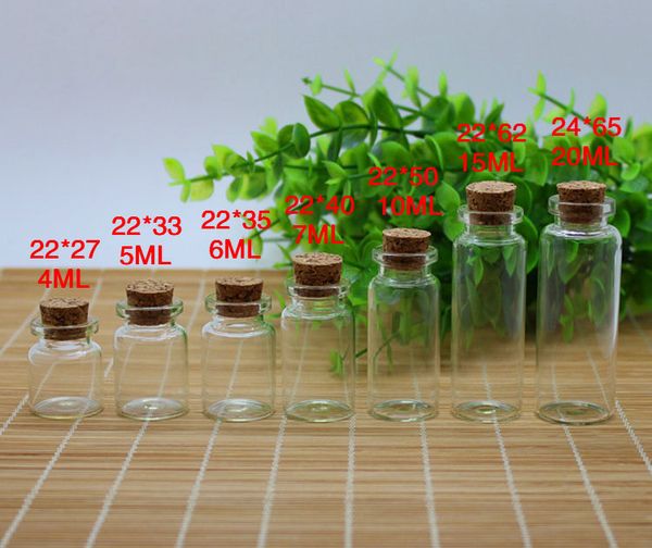 Bouteilles à la dérive en verre transparent 0,5 ml à 20 ml avec du liège en bois Souhaits en gros Mini conteneurs