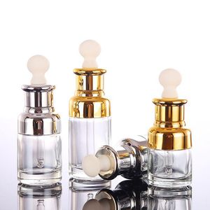 Helder glas etherische olie parfumflesjes vloeibaar reagens pipetflesjes oogdruppelaar aromatherapie verguld goud zilver dop 20-30-50ml wie Xmwg