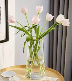 Vase à fleurs en verre transparent avec bouche dorée pour centres de table, décoration de mariage (1, grand 13,2 x 24,9 cm)
