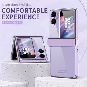 Caja de teléfono plegable electrochapada con bisagra magnética de vidrio transparente para OPPO Find N2 Flip Purple Shell