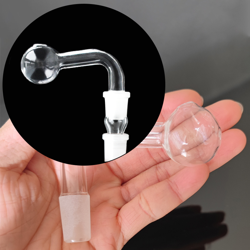 Klart glas Oljebrännare Rör 14mm Hanskarv för vattenbubblare Bong Tjock Pyrex Glasadapter Tobaksskål Nagel Transparent