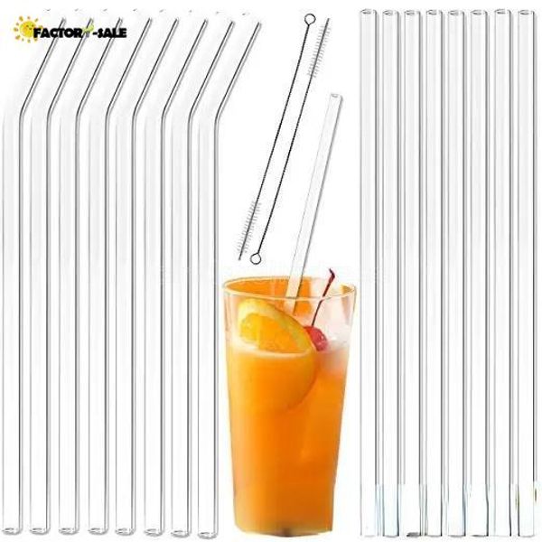 Paille en verre transparent 200x8mm Verres courbés droits réutilisables Pailles à boire avec brosse Pailles écologiques pour Smoothies Cocktails FY4703 GF1117