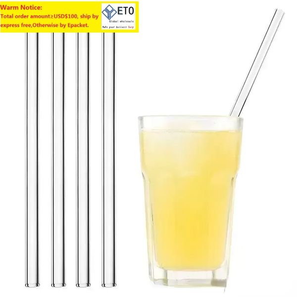 Verres courbés droits réutilisables en paille de verre clair Pailles à boire avec brosse Pailles écologiques pour Smoothies Cocktails