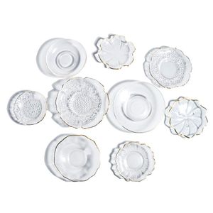 Clear Glass Tea Saucer Gold Rim Japanse Sake Bril Ronde Floal Shaped Kleine gerechten voor Home Restaurant Bar Cafe