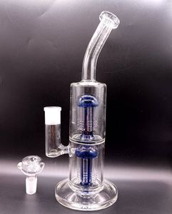 Clear Glass Water Bong Hookahs 12 pulgadas Double Blue Tree Arm Perc Oil Dab Pipas para fumar Shisha con accesorios para cuencos