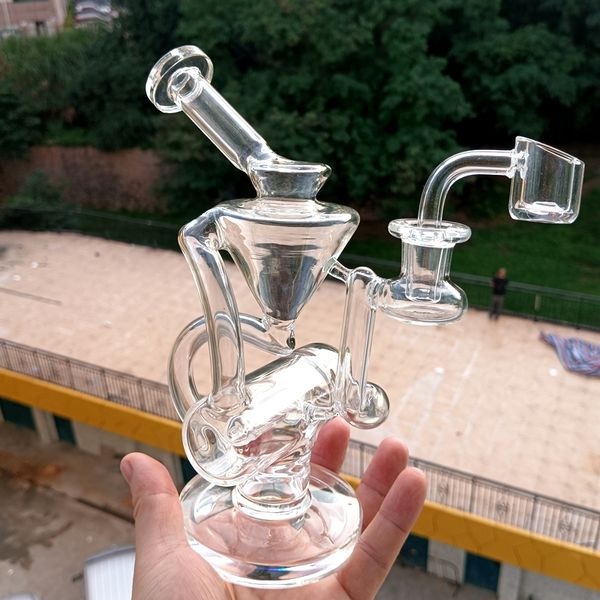 Verre clair eau Bong narguilés recycleur huile Dab plate-forme avec tuyaux épais Perc pour fumer