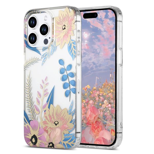 Funda de teléfono con flores galvanizadas con purpurina transparente para iPhone 15 Pro Max 14 Plus 13 12, cubierta protectora gruesa a prueba de golpes