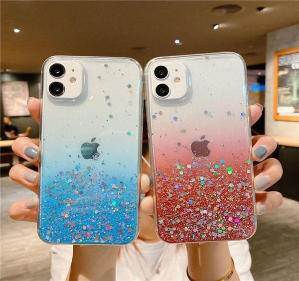 Étuis de téléphone à paillettes claires pour iPhone 13 12 Mini 11 Pro Xs Max xr x 7 8 Plus SE Gradient Rainbow Coque3268900