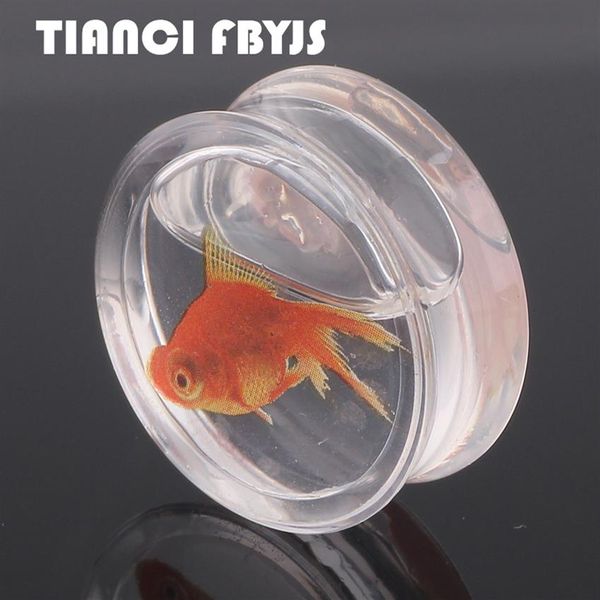 Clear Goldfish tapones para los oídos túneles túnel de agua camilla túnel de carne de pescado 8-18mm joyería del cuerpo piercing oreja camilla plugs203H