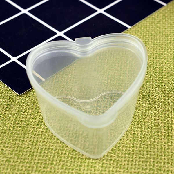 Cajas de almacenamiento de plástico transparente en forma de corazón con tapa, minicontenedores de artículos diversos para joyería