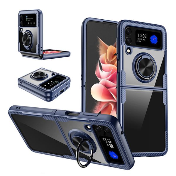 Fundas de teléfono con soporte de anillo híbrido transparente para Samsung Galaxy Z Flip 4 3 S22 Plus Ultra Iphone 14 13 12 Pro Max 360 cubiertas duras magnéticas