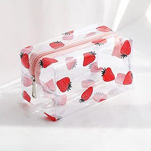 Estuches transparentes para lápices de gran capacidad, bolsa de maquillaje portátil para cosméticos, bolsa con estampado de frutas, caja de papelería, fresa roja 1223435