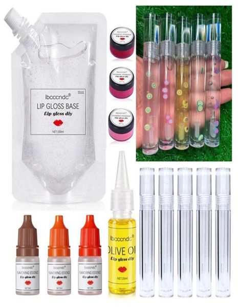 Kit de bricolaje de brillo de labios transparente, juego de fabricación de aceite de labios hidratante con pigmento aromático, contenedor de tubo de decoración de fruta Vegan302k8198189