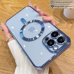 Duidelijke Magsafe magnetische cases Soft TPU Silicone Shockproof Cover met cameralens Filmbeschermer voor iPhone 14 13 12 11 Pro Max Samsung S22 Plus S23 Ultra