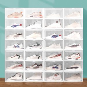 Duidelijke veelkleurige schoenendoos opvouwbare opslag plastic transparante home organizer stapelbaar display gesuperponeerde combinatie schoenen containers kast dozen w0220
