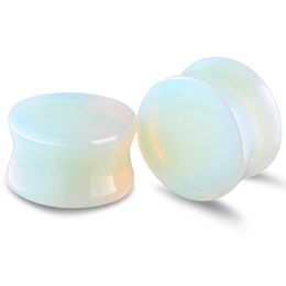 Tapones para los oídos y túneles de piedra opalita transparente, pendiente doble acampanado, expansor, Piercing, joyería corporal, 100 Uds., 5-12mm231O