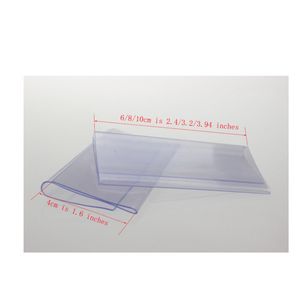 Duidelijke plastic 10/8/6cmx4cm PVC Prijskaartje Label Display Cliphouder voor supermarktwinkel Houtglasplanfitting 50 st