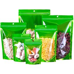 Doorzichtige plastic groen aluminium folie zelfafdichting opstaantas met hang gat hersluitbare herstelbare herstelbaar voedsel doypack -zakjes lx5484