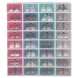 Doorzichtige plastic opbergdoos voor schoenen Verdikte kleplade Stofdicht Sneaker Organizer Hoge hakken Dozen Snoepkleur Stapelbare schoenencontainer Cqie