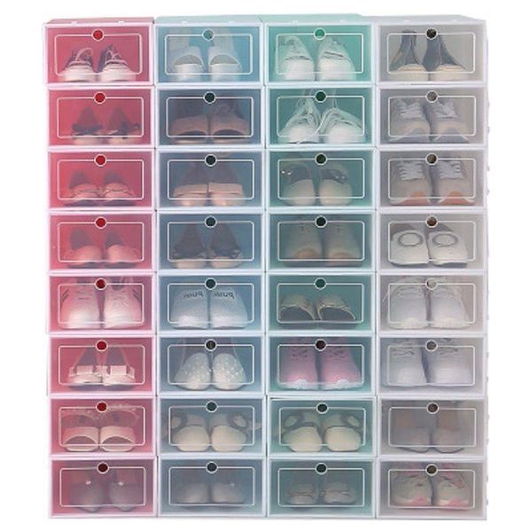 Caja de almacenamiento de zapatos de plástico transparente Cajón abatible engrosado Zapatilla de deporte a prueba de polvo Organizador Tacones altos Cajas Color caramelo Zapatos apilables Contenedor Rvst