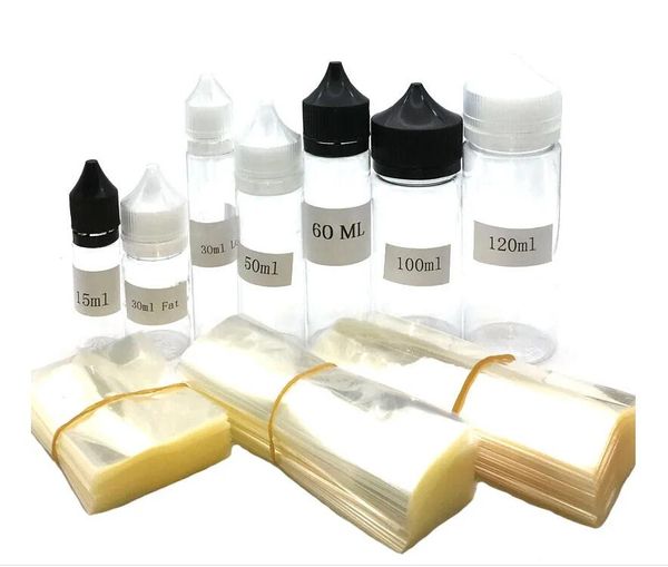 Film d'enveloppe de rétrécissement thermique en PVC transparent pour 15 ml 30 ml 50ml 60 ml 100 ml 120 ml bouteille de bouteille Film rétractable