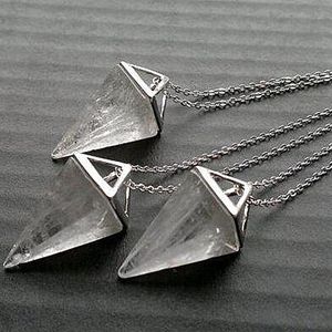 Collier de Quartz clair Triangle géométrique pendentif pendule en argent collier de pierre claire bijoux de Quartz clair 260S