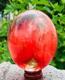 Clear Red Smelting Stone Crystal Ball Quartz Sphere Specimen Reikistand9092394