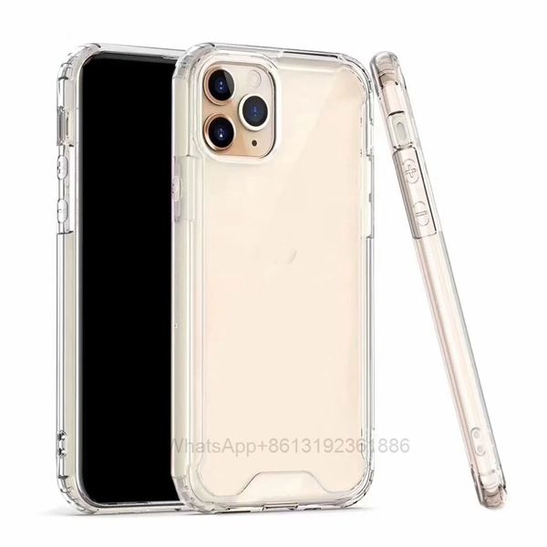 Coques antichocs transparentes pour IPhone 13 12 Mini Phone13 11 Pro Max XS XR X 8 7 6 Plus 2021 Transparent Acrylique Dur PC + Soft TPU Hybrid Hit