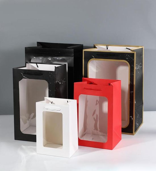 Caja de bolsa de regalo con ventana transparente, caja de flores para el día de San Valentín, paquete de cumpleaños, bolsas de mármol Wrap1990306