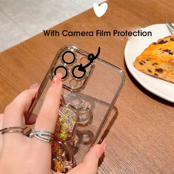 Silicone transparent couvre Transparent paillettes Bling Quicksand ours mignon étuis pour iPhone 14 13 12 11 Pro Max XS XR X