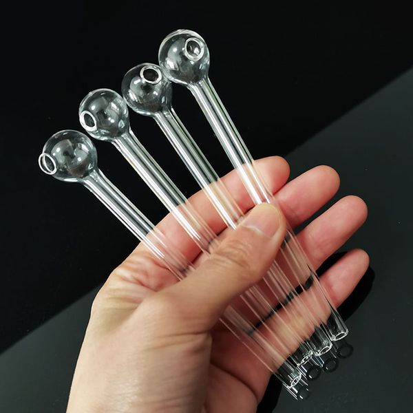 Verre clair Brûleur à mazout Pipe Tubes à fumer Tabac Tube en verre épais 4,7 pouces Pyrex Nail Tips Pipes à main d'eau bong Haute qualité Transparent Fumée Accessoires Outils