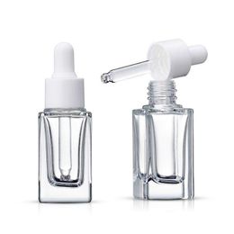 Flacon compte-gouttes en verre carré transparent, flacon de parfum d'huile essentielle de 15ml avec bouchon blanc/noir/or/argent Kormw Rsxcl