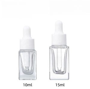 Clear Vierkante Glazen Druppelflesje Essentiële Olie Parfumflesje 15 ml met Wit/Zwart/Goud/Zilveren dop JL1843