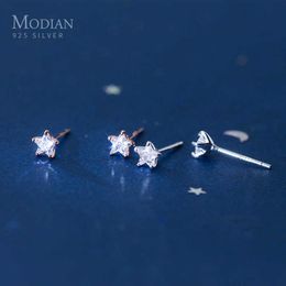 Pendientes de circonio cúbico con forma de estrellas claras para niñas Pendientes de oreja de moda Joyería 925 Plata de ley Bijoux Brincos 210707