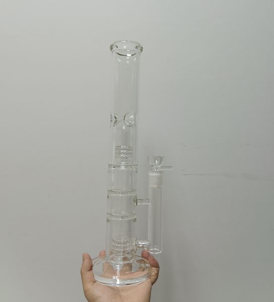 Narguilés de bong d'eau en verre droit clair avec filtres en nid d'abeille recycleur Dab plate-forme pour fumer avec Joint de 18mm