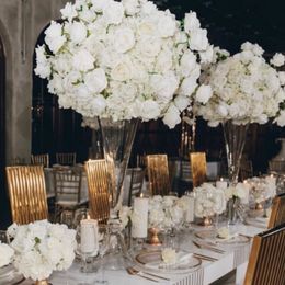 Jarrones en forma de cono de cristal transparente, alto y transparente, para boda, decoración de centro de mesa para el hogar, soporte de flores, centro de mesa, bola inferior para decoración de eventos de fiesta de boda