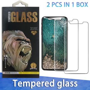 Protecteur d'écran en verre trempé transparent, paquet de 2 pour iPhone15 14 13 12 MINI 11 PRO MAX XR XS 8plus 7 6 Samsung A11 A21 A41 A70 MOTO G7 LG Stylus7 avec boîte de vente au détail